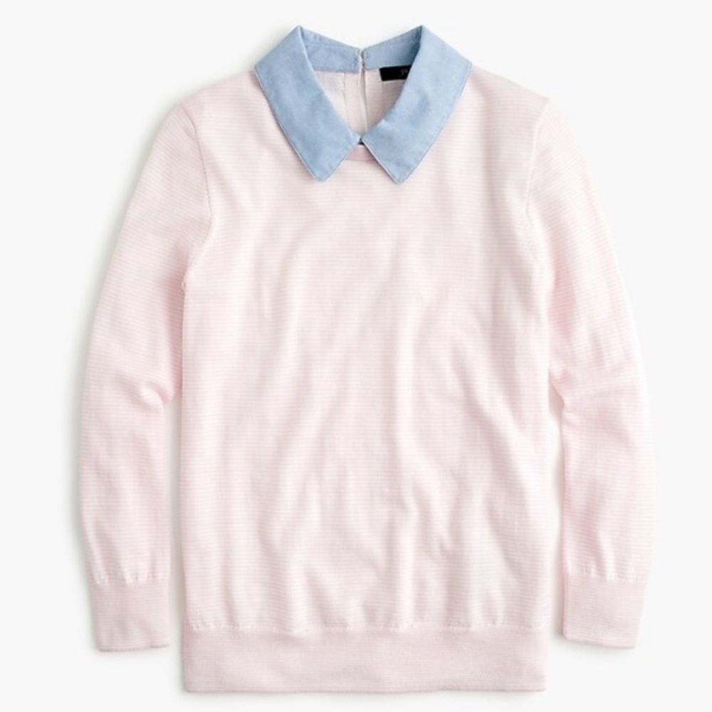 NWT J. Crew Pink Heather Chambray Collar Sweater XS